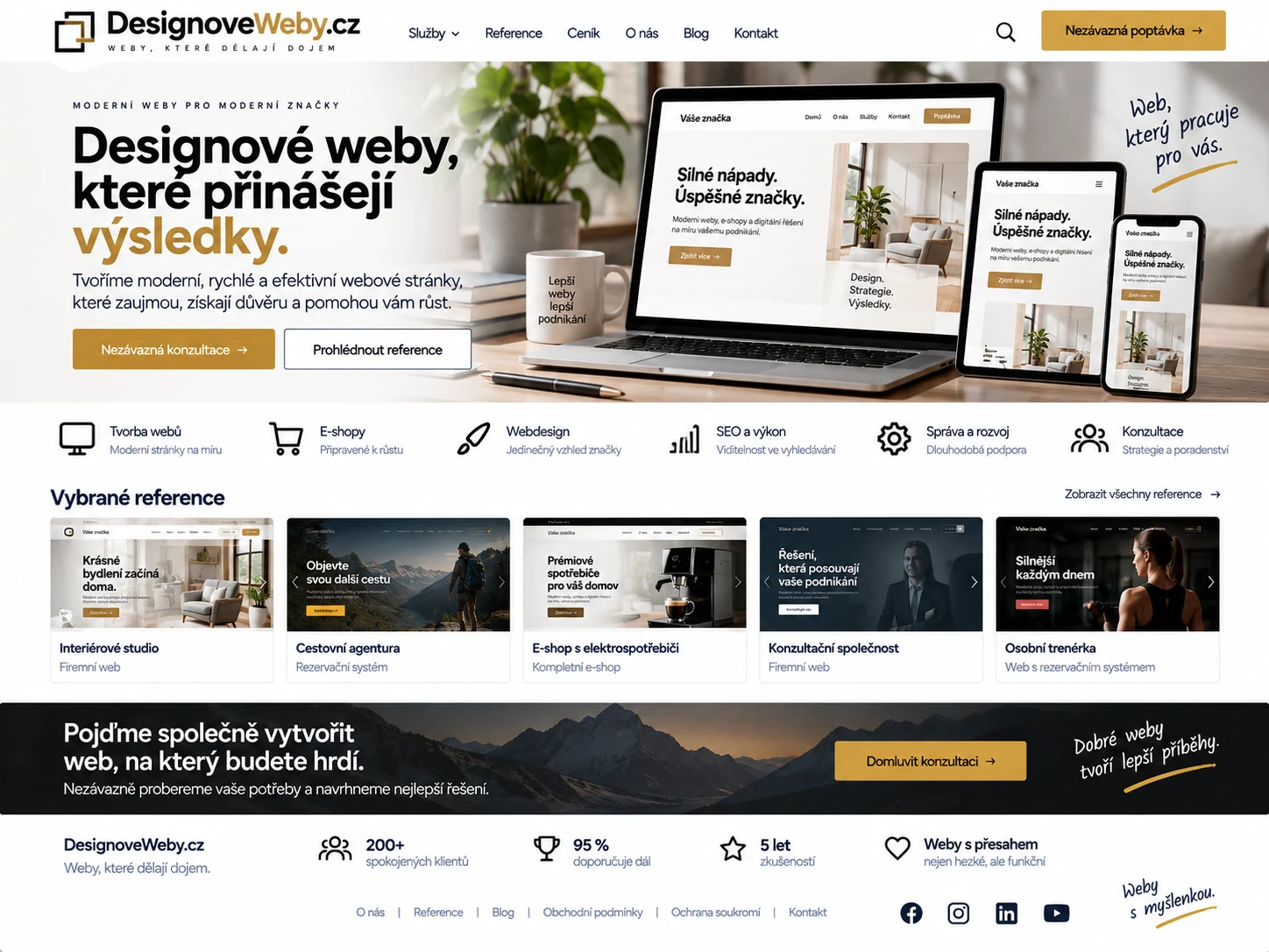 Ilustrační návrh webu DesignoveWeby.cz s responzivním portfoliem webového studia